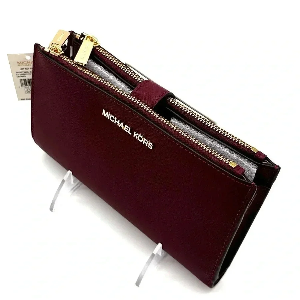 Michael Kors Large Double Zip Wallet Wristlet Dark Cherry (NWT)